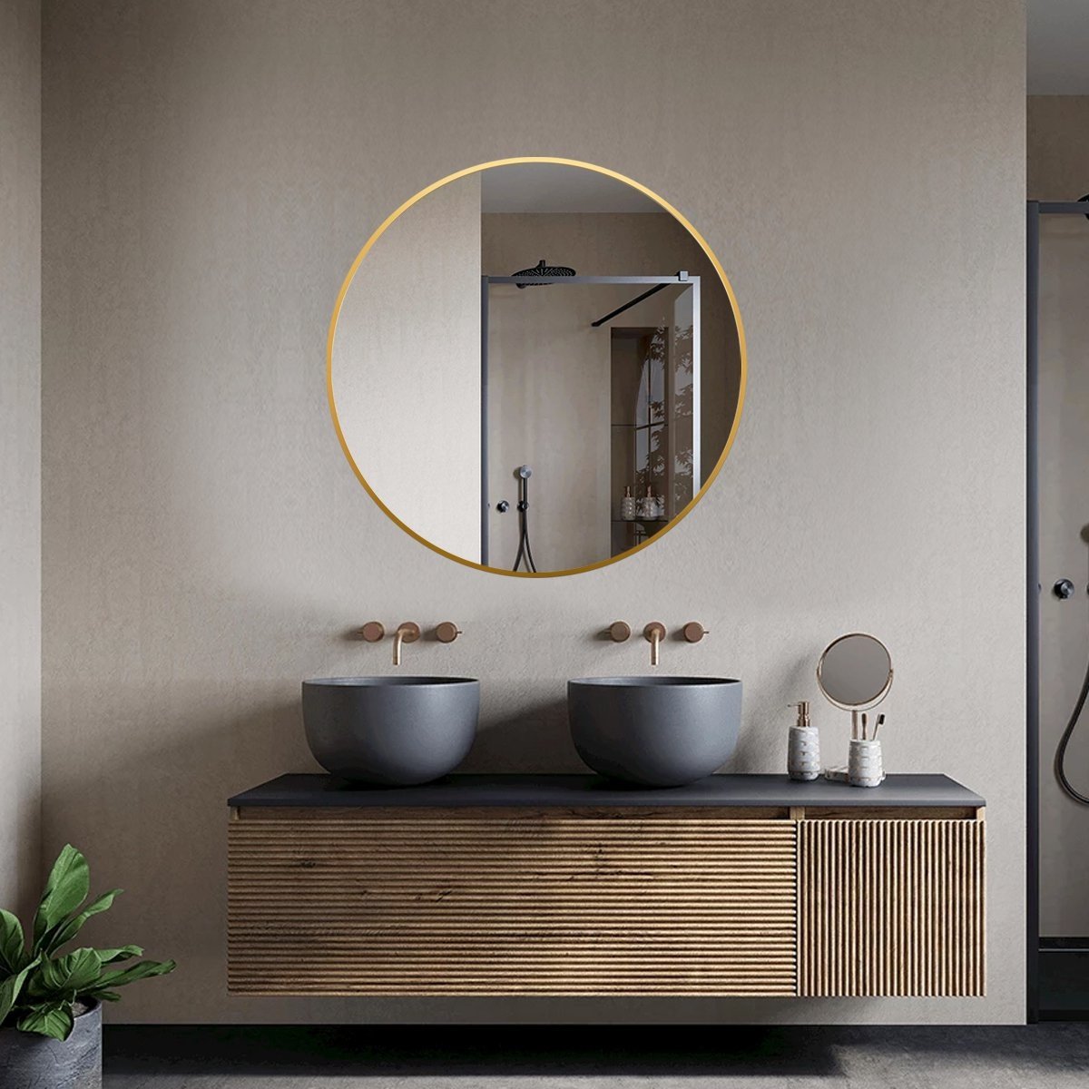 Specchio rotondo 80 cm con cornice in rame