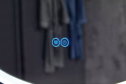 Espejo redondo 80 cm con marco negro cinturón de moda, iluminación LED empotrada y antivaho