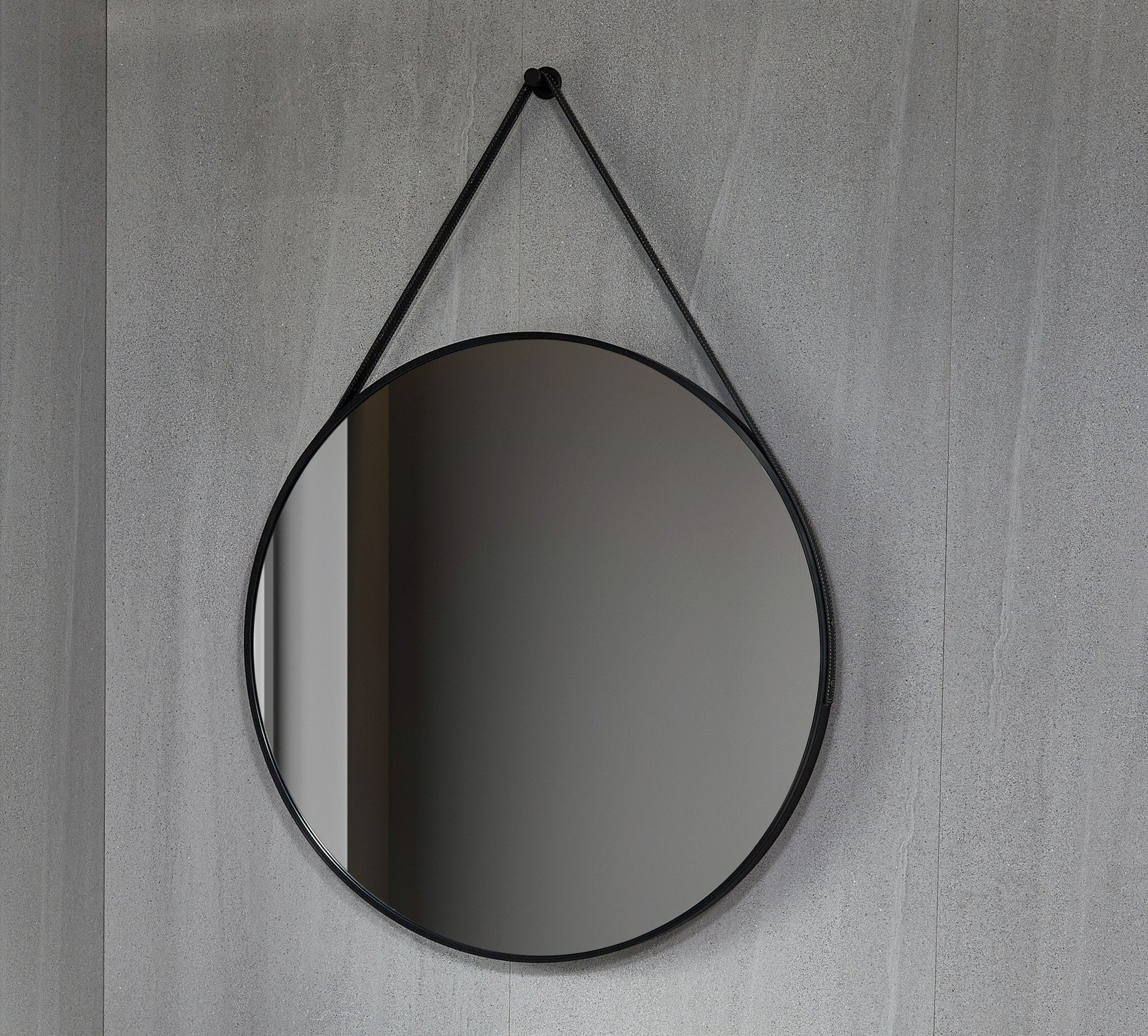 Espejo redondo 80 cm con correa de moda marco negro