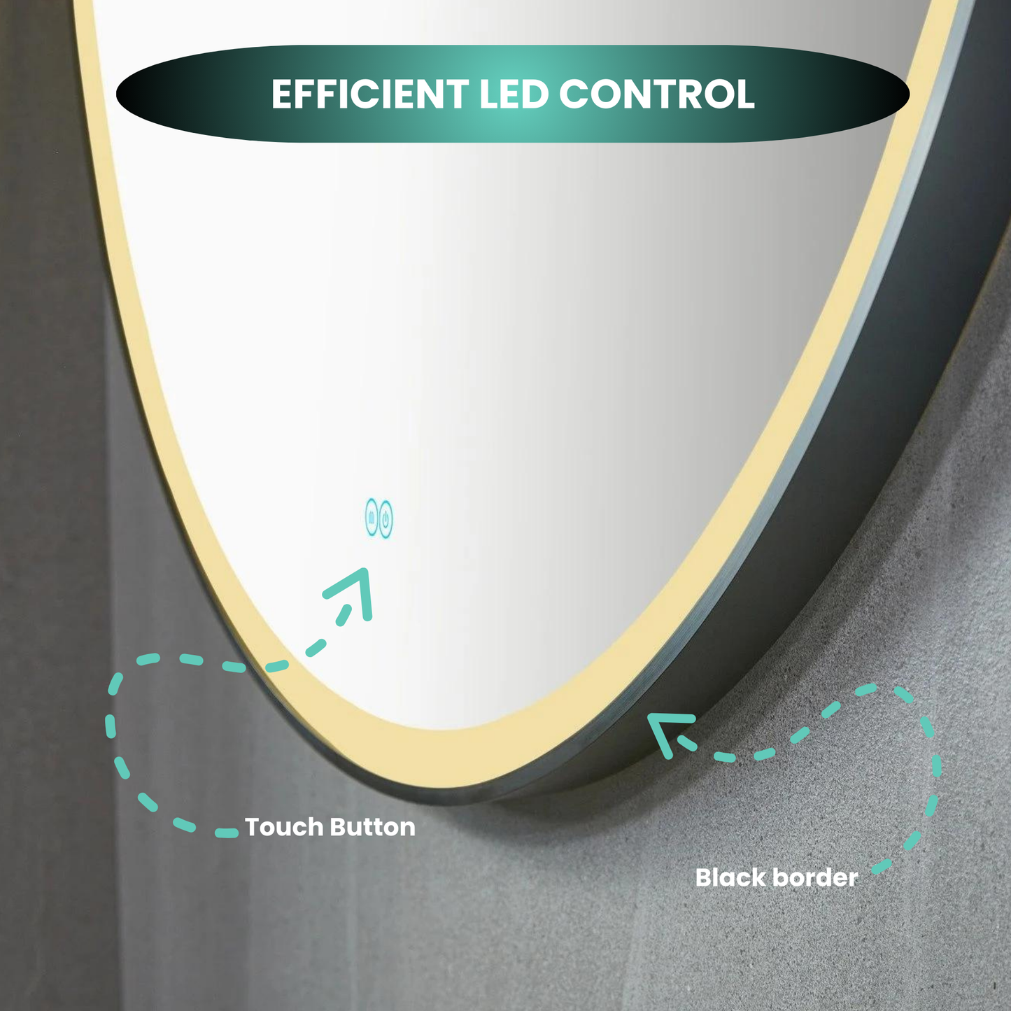 Espejo redondo de 80 cm con marco negro, iluminación LED y anti-condensación