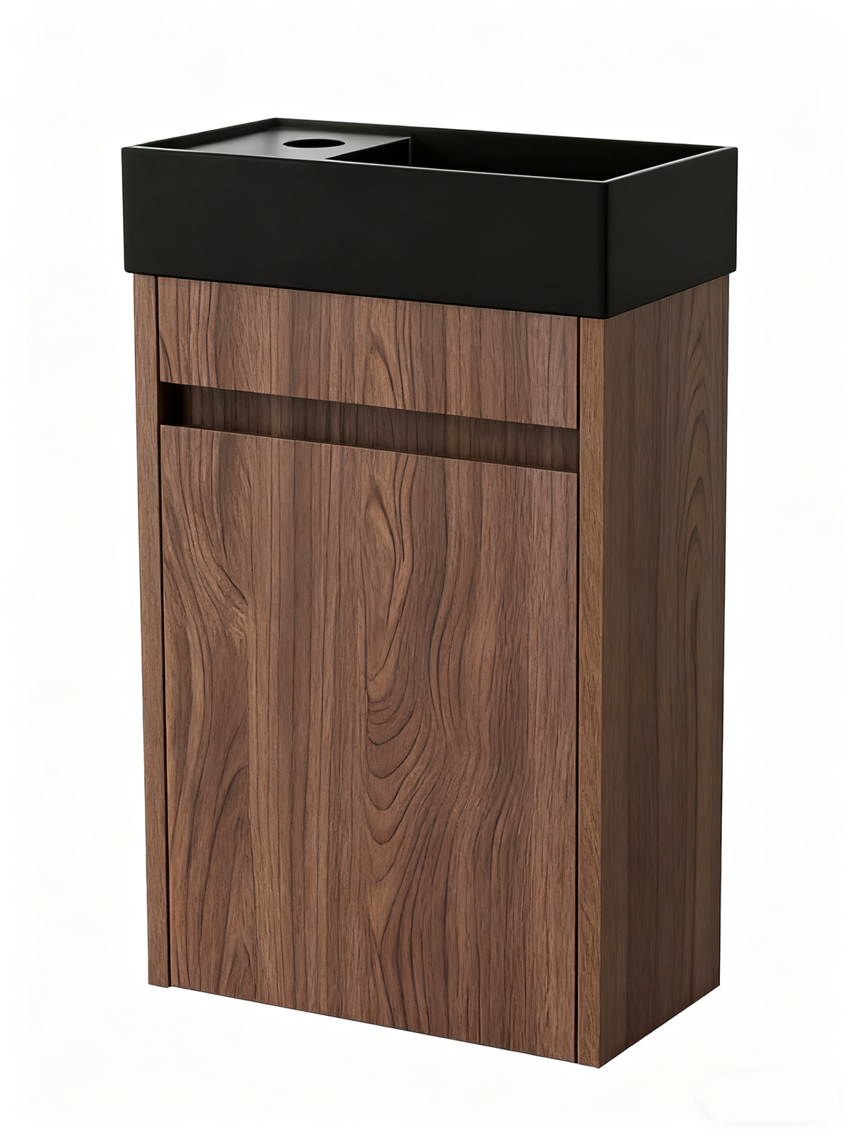 Mobile da bagno Nurion Emma - lavabo nero opaco e mobiletto in noce - 41 x 22,5 x 65 cm