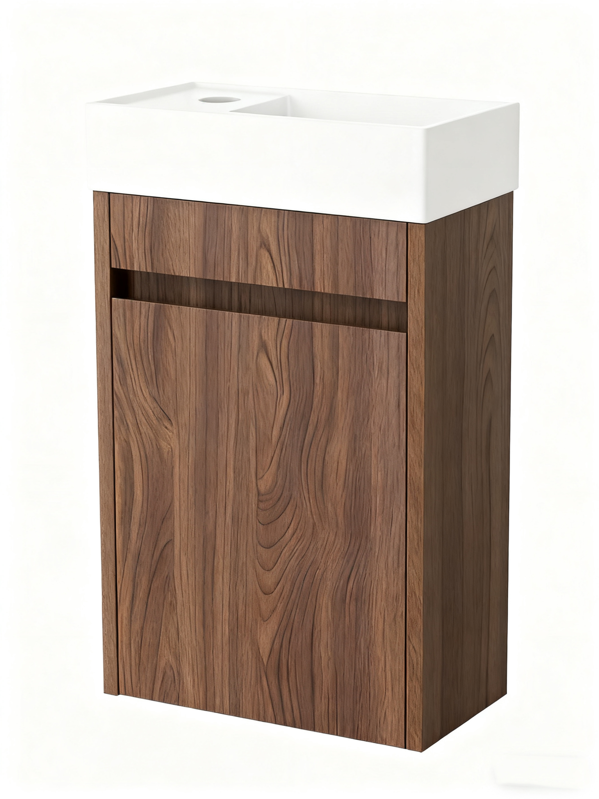 Mobile bagno Nurion Vince - lavabo bianco lucido e mobile in legno scuro - 41 x 22,5 x 65 cm
