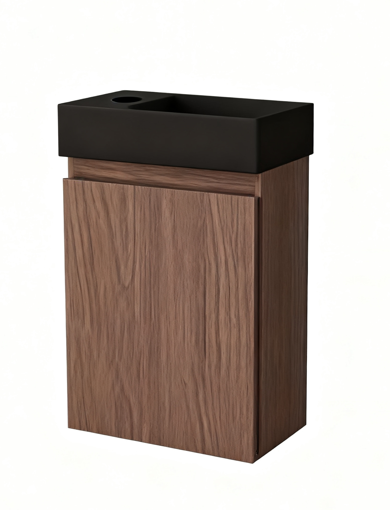 Mueble de baño Nurion Jule - lavabo negro mate y armario de madera de roble - 41 x 22,5 x 65 cm