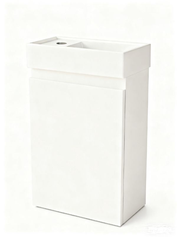 Mobile bagno Nurion Lotte - lavabo bianco lucido e mobile in legno bianco - 41 x 22,5 x 65 cm
